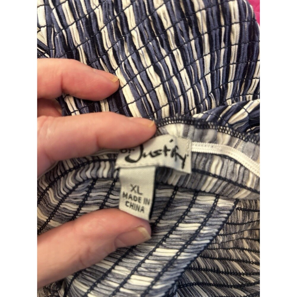 For Justify XL Blue White Stripe Smocked Wide Leg Off Shoulder Jumpsuit Romper - Picture 5 of 13